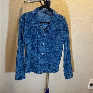 Chico's Blue Patterned Cotton Jean Jacket. Size Chico’s 3